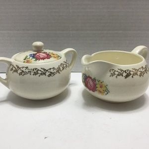 VTG British Empire Ware Sampler Petit Point 22k Gold Pattern Cream and sugar set